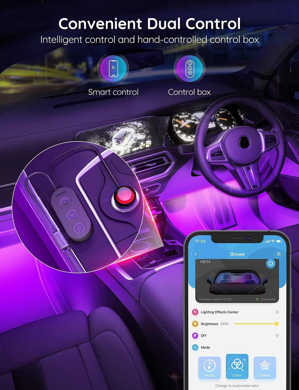 Govee Car LED Lights, Smart Interior Lights with App Control, RGB Inside Car Lights with DIY Mode and Music Mode, 2 Lines Design for Cars with Car Charger, DC 12V - Image 5