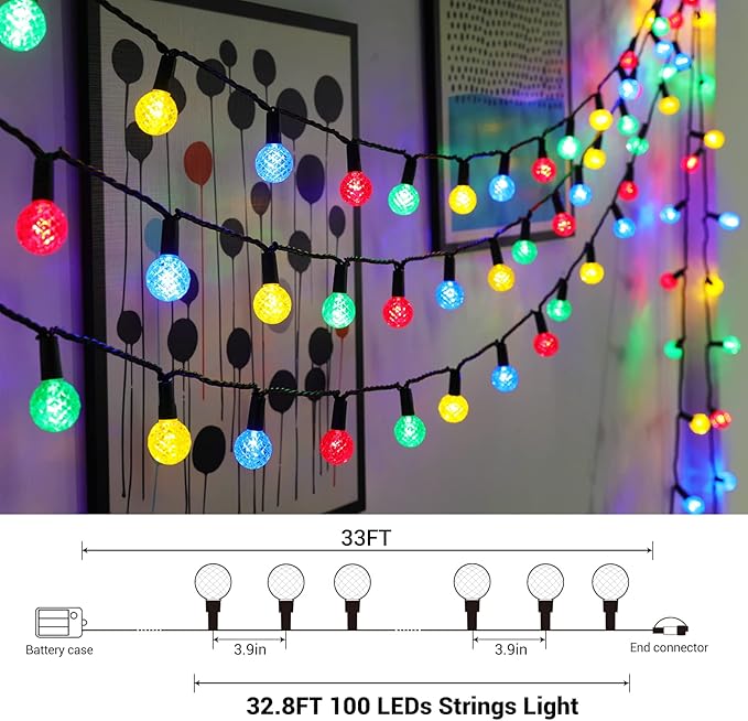 Extrastar Globe String Lights Battery Operated 8 Modes Colorful LED Outdoor String Lights, 34ft 100 LEDs Waterproof Ball Fairy Lights for Outdoor Indoor Holiday Wedding Party Garden Decoration - Image 10