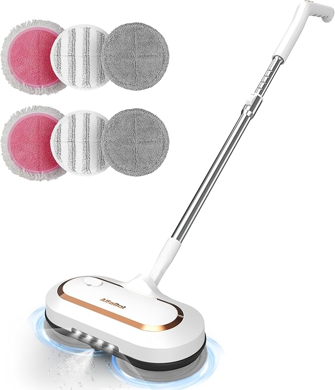 AlfaBot S2 Wireless Electric Mop, Floor Cleaner Spin Mop, Electric Mop with Spray Function and LED, Floor Mop for Wiping, Scrubbing and Polishing