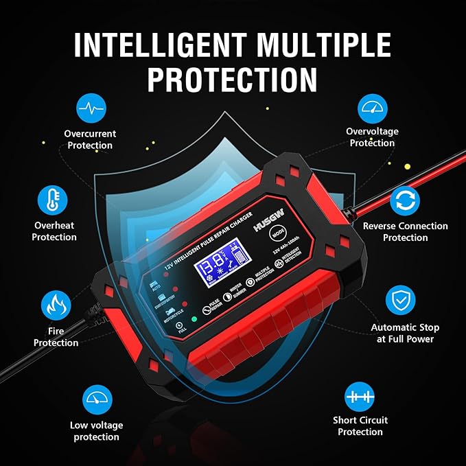 12V 6A Car Battery Charger, Automatic Smart Battery Charger/Maintainer with Temperature Compensation, Car Battery Repair and Desulfator for Car, Motorcycle, SUV, Lithium Batteries & AGM - Image 5