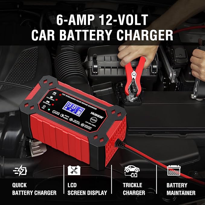 12V 6A Car Battery Charger, Automatic Smart Battery Charger/Maintainer with Temperature Compensation, Car Battery Repair and Desulfator for Car, Motorcycle, SUV, Lithium Batteries & AGM - Image 8