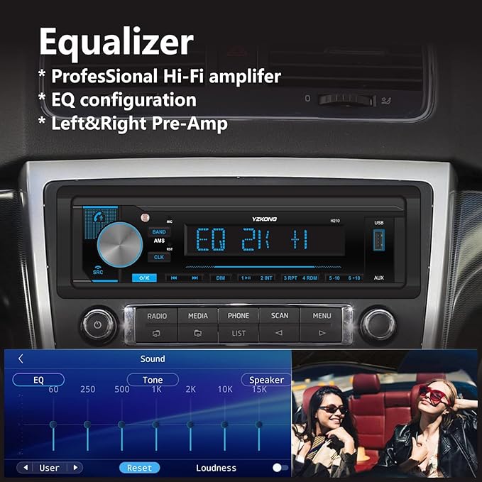 Single DIN Car Radio Receiver Automatic Brightness Bluetooth Car Stereo with LCD Display AM/FM Radio MP3 Player USB SD Aux Port Built-in Microphone Hands-Free Call App Control - Image 9