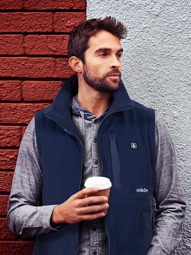 UNBON Men's Heated Jacket, Men's Heated Vest with Battery Included USB 10000mAh Electric, Heated Fleece Jacket with 3 Temperatures 6 Heating Zones Sleeveless for Motorcycle Hunting - Image 3