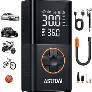 AstroAI L7 Tire Inflator Portable Air Compressor Cordless Mini Bike Pump with Digital Dual Values Display, 150 PSI Car Tires Air Pump with LED Lights&Pressure Gauge for Auto, Motorcycles, Bikes, Balls