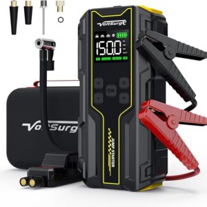 The VoltSurge Car Jump Starter with Air Compressor is a portable 4000A car battery suitable for 10L acceleration or 8L diesel vehicle