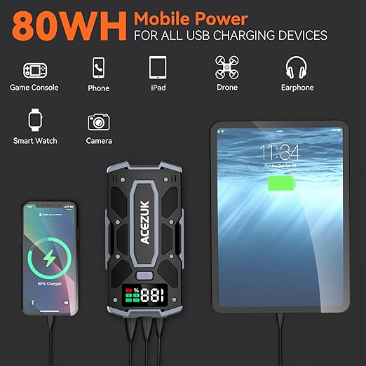 Car Battery Jump Starter 5000A Jump Box (10.0L Gas/8.0L Diesel), Portable Car Starter Battery Pack with Extended Smart Jumper Cables, Quick Charge, Large Display, Lights - Image 7