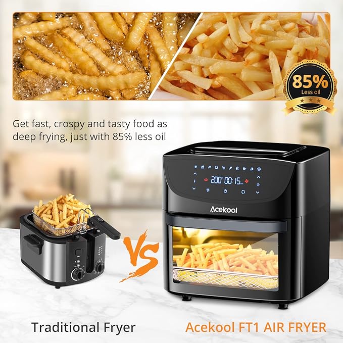 18L Hot Air Fryer XXL, 1800W Hot Air Oven - Air Fryer - Fryer Without Oil - Hot Air Fryer with 7 Accessories, LED Digital Touch Screen, Visualised Window - Acekool Air Fryers FT1 - Image 4