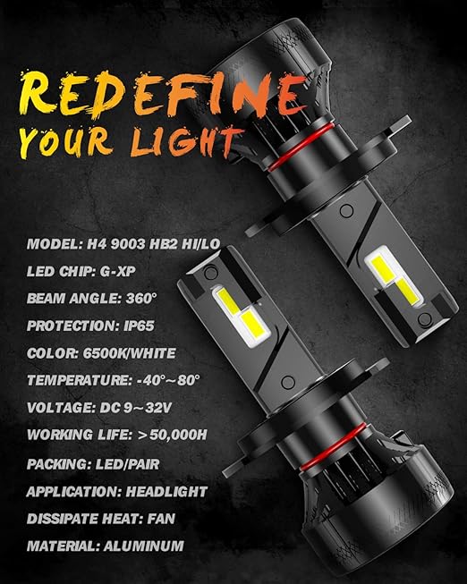 H4 LED Headlight Bulb, OUSHI 110W 2x10000LM Extremely Bright 6500K Xenon White High Power Canbus Error Free 9003 HB2 Hi/Lo Beam LED Headlights Conversion Kits - Image 6