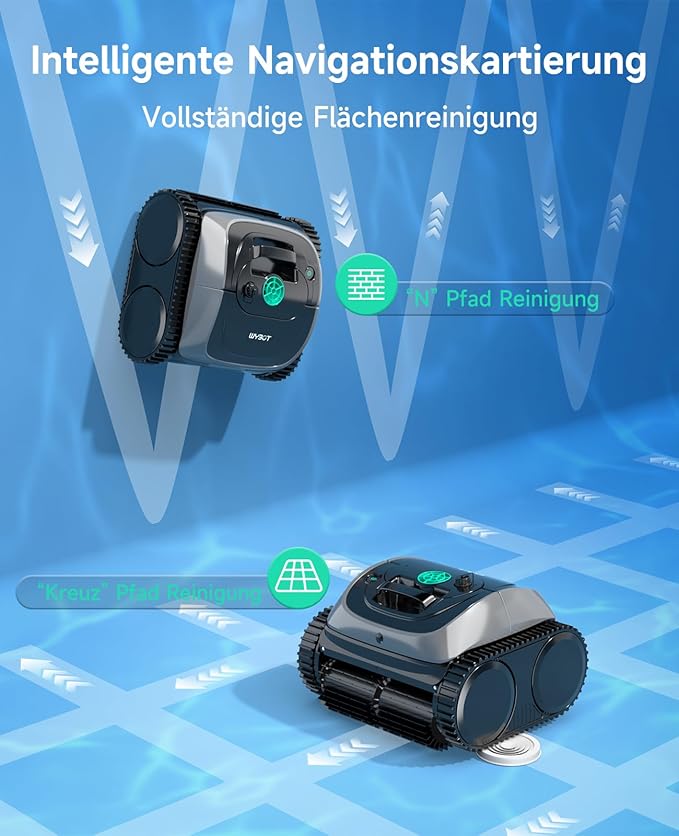 WYBOT C1 pool robot with battery intelligent route planning, fully automatic pool cleaner floor, waterline, and wall cleaning, powerful triple motor runs for 150 minutes, 150 ㎡ grey - Image 6