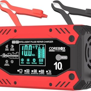 Battery Charger 10-Amp 12V/24V Smart Trickle Charger for Car - Battery Maintainer Trickle Charger, and Automotive Battery Charger with Temperature Compensation for Car Truck Motorcycle Lawn Mower