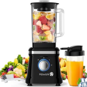 Howork Blender Electric Blender 1200W with Glass Container 1.6L 2 Speeds + Pulse Function 6 Stainless Steel Knives