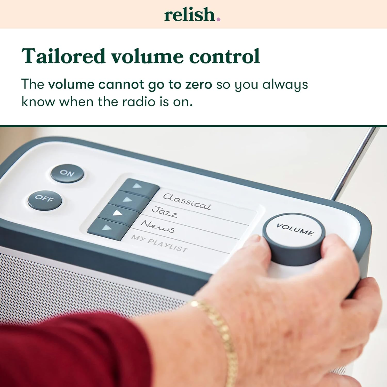 Relish - Simple Portable DAB/DAB+/FM Radio and MP3 Music Player for Seniors, those with Dementia, Alzheimer’s or Visually Impaired – USB, Large Buttons, Simple Design, Easy to Use - Image 5