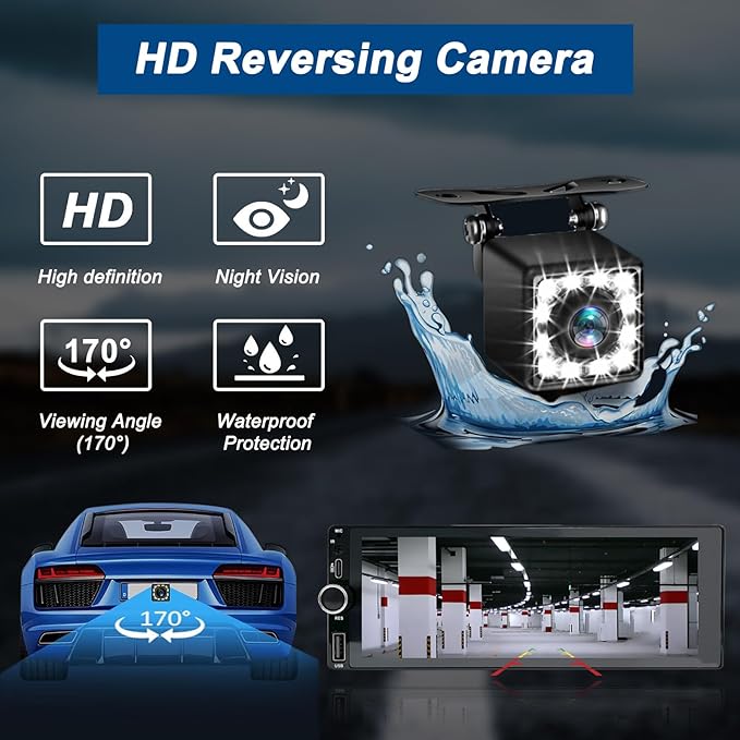 Wireless Car Radio CarPlay 1 DIN - 6.86 Inch Touch Screen Stereo Bluetooth Car Radio with Screen, Radio 1 Din Car Play Supports Mirror Link with Camera, RDS FM Radio/Type-C Recharge/Mic/SWC - Image 3