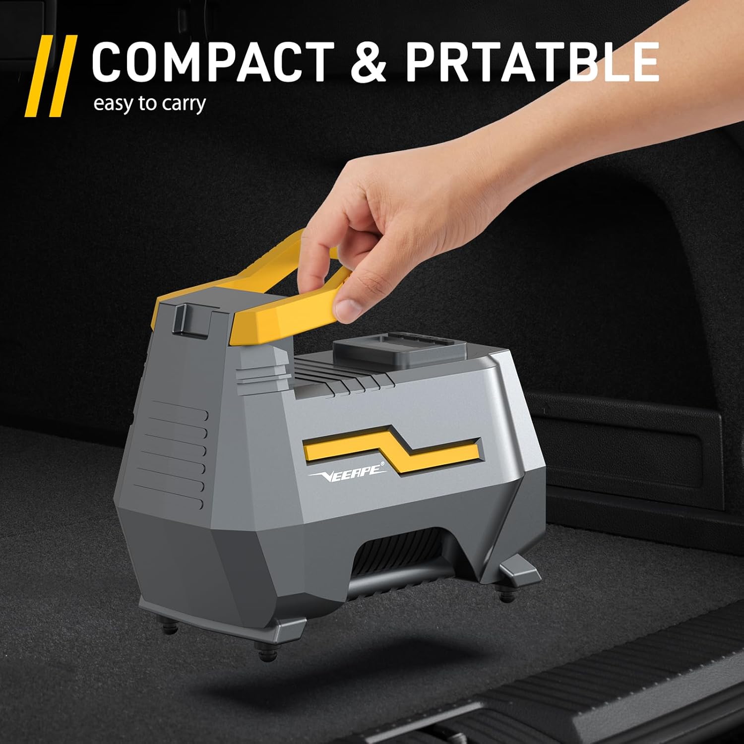 VEEAPE Air Compressor, 220 V 12 V 150 PSI AC DC Dual Power Supply Car Tire Pump for Bicycle Motorcycle Ball with LED Light Adapter Kit Nozzle Presta Valve Cables - Image 3