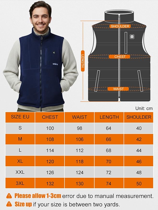 UNBON Men's Heated Jacket, Men's Heated Vest with Battery Included USB 10000mAh Electric, Heated Fleece Jacket with 3 Temperatures 6 Heating Zones Sleeveless for Motorcycle Hunting - Image 4