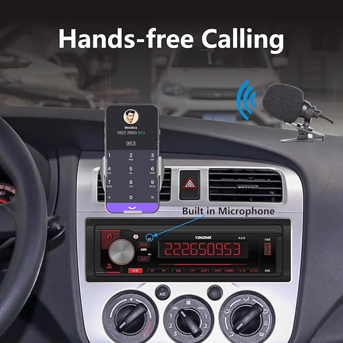 Single DIN Car Radio Receiver Automatic Brightness Bluetooth Car Stereo with LCD Display AM/FM Radio MP3 Player USB SD Aux Port Built-in Microphone Hands-Free Call App Control - Image 10