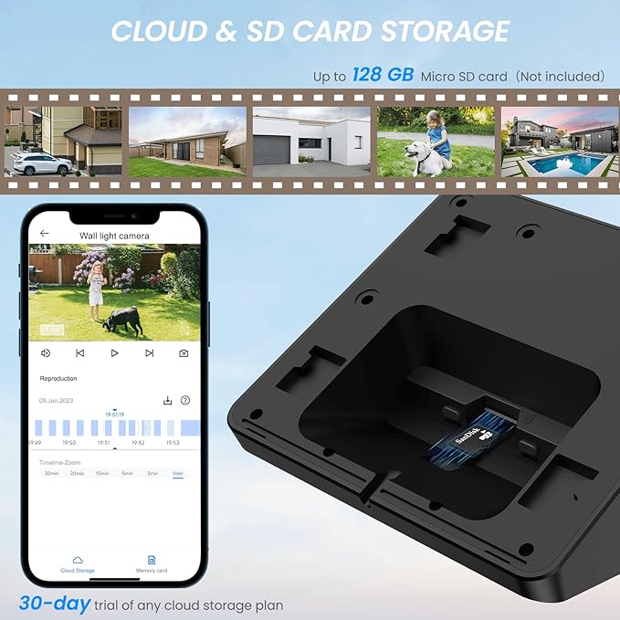 Cinnado Outdoor Camera Wireless-2K Solar Wall Light Cameras for Home Security with AI Motion Detection, Waterproof,Motion Activated Light, Siren Alarm Cloud/SD Storage, S2 (2, Black) - Image 8