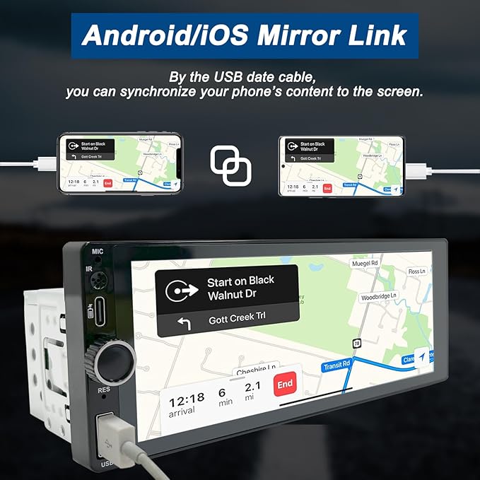 Wireless Car Radio CarPlay 1 DIN - 6.86 Inch Touch Screen Stereo Bluetooth Car Radio with Screen, Radio 1 Din Car Play Supports Mirror Link with Camera, RDS FM Radio/Type-C Recharge/Mic/SWC