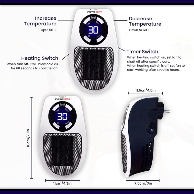 500W – Official Booster Heater, Fan Heater, Electric Wall Heater with Low Consumption, Programmable, Ceramic, Portable, Light and Compact, Remote Control, Fan Heater - Image 3