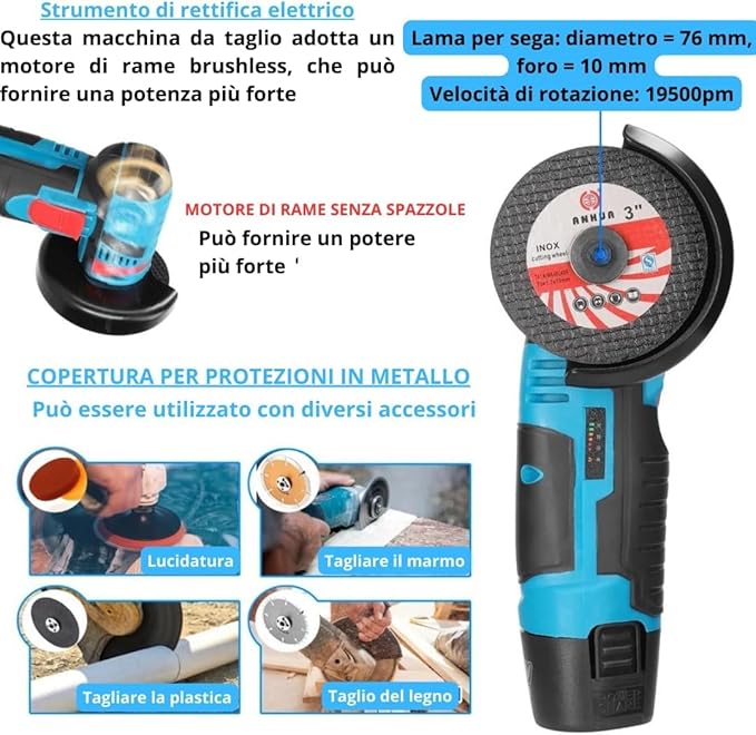 Cordless Drill, Mini Angle Grinder, Flexible Electric Cutter with 4 Discs 2 48v Batteries and Charger, Complete Set - Image 7