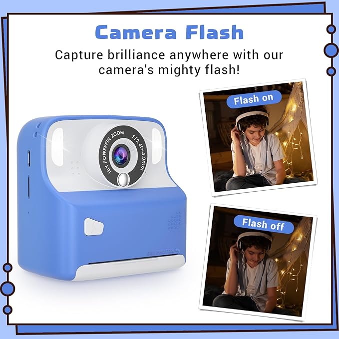 Kids Camera Instant Print for Boys, Digital Camera with 3 Rolls Print Paper & 32G TF Card, Selfie Video Camera with Color Pens for DIY, Christmas Birthday Gift for 3-12 Years Old Kids - Image 3