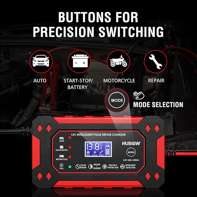 12V 6A Car Battery Charger, Automatic Smart Battery Charger/Maintainer with Temperature Compensation, Car Battery Repair and Desulfator for Car, Motorcycle, SUV, Lithium Batteries & AGM - Image 7