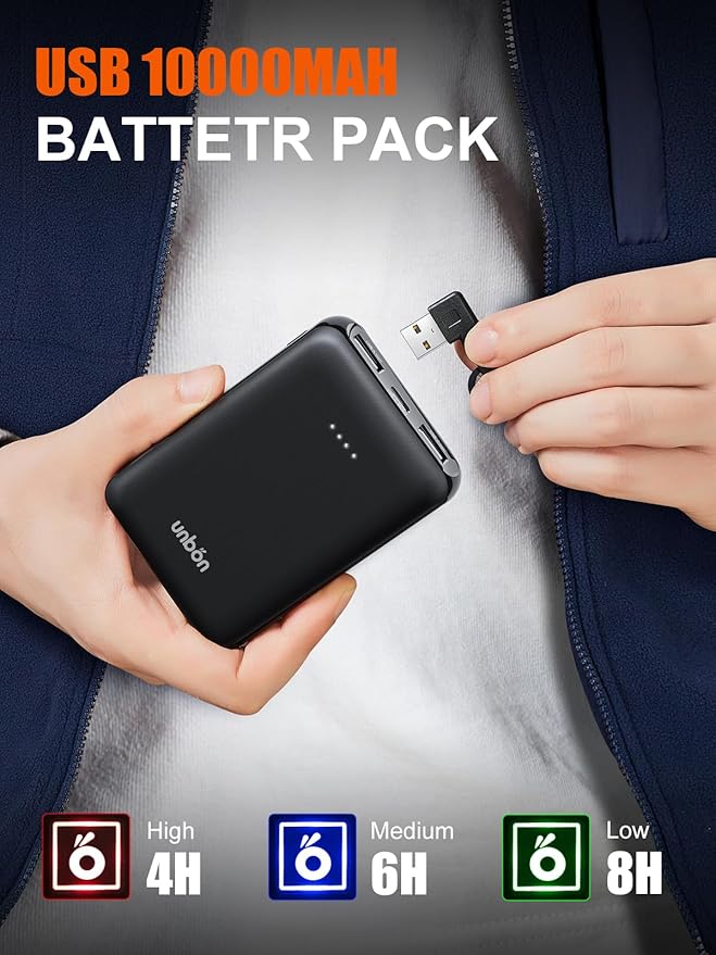 UNBON Men's Heated Jacket, Men's Heated Vest with Battery Included USB 10000mAh Electric, Heated Fleece Jacket with 3 Temperatures 6 Heating Zones Sleeveless for Motorcycle Hunting - Image 6