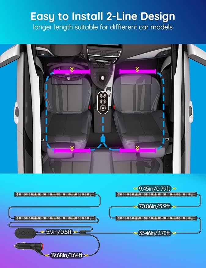 Govee Car LED Lights, Smart Interior Lights with App Control, RGB Inside Car Lights with DIY Mode and Music Mode, 2 Lines Design for Cars with Car Charger, DC 12V - Image 7