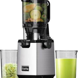 Fretta Juicer Machine,5.3" Wide Chute Cold Press Juicer,PCTG BPA-Free, 54oz Large Capacity,Stainless Steel Slow Masticating Juicer for Whole Fruits & Vegetables, Easy to Clean,High Juice Yield,Gray