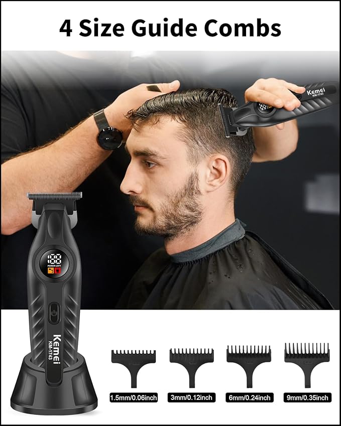KEMEI 1743 Professional Hair Clippers for Men, Cordless Beard Trimmer, Electric T-Blade Zero Gap Hair Trimmer, USB Rechargeable with 4 Guide Combs - Image 7