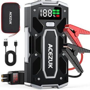Car Battery Jump Starter 5000A Jump Box (10.0L Gas/8.0L Diesel), Portable Car Starter Battery Pack with Extended Smart Jumper Cables, Quick Charge, Large Display, Lights