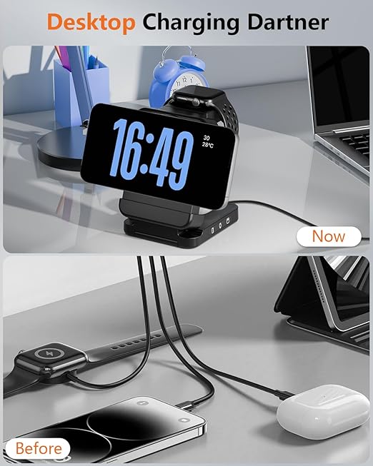 3 in 1 Foldable Wireless Charger, 15W Magnetic Charger Stand for iPhone & Samsung, Apple Watch & Galaxy Watch, AirPods & Galaxy Buds, Travel-Friendly, 25W PD Adapter Included - Image 4