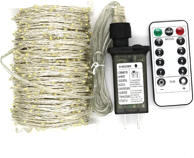 Dimable Led String Lights Plug in Fairy Lights, 333Ft/100M 1000 LEDs Silver Wire String Lights with 8 Modes and Timer,Ideal for Indoor, Outdoor, Christmas - Image 7