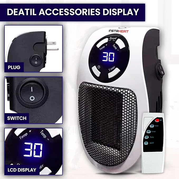 500W – Official Booster Heater, Fan Heater, Electric Wall Heater with Low Consumption, Programmable, Ceramic, Portable, Light and Compact, Remote Control, Fan Heater - Image 8