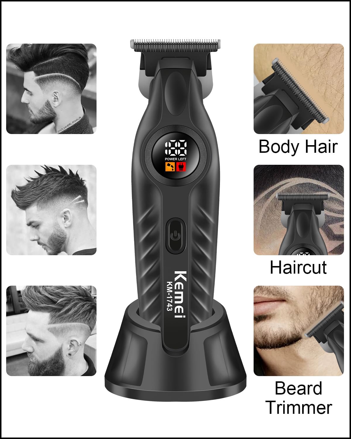 KEMEI 1743 Professional Hair Clippers for Men, Cordless Beard Trimmer, Electric T-Blade Zero Gap Hair Trimmer, USB Rechargeable with 4 Guide Combs - Image 6