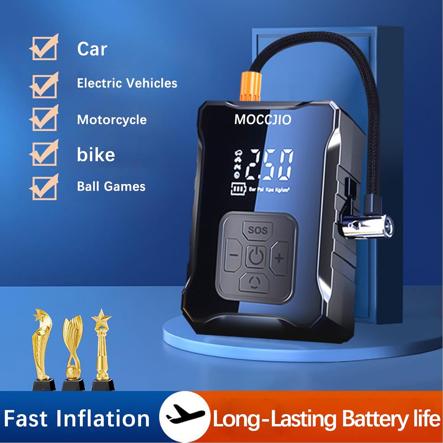 Tire Inflator Portable Air Compressor,With Precise Digital Pressure Gauge, 2x Fast Mini Inflation Pump for Cars, Bike, Balls, Warning Lights, and USB Charging Multi-Purpose Inflation Pump - Image 4