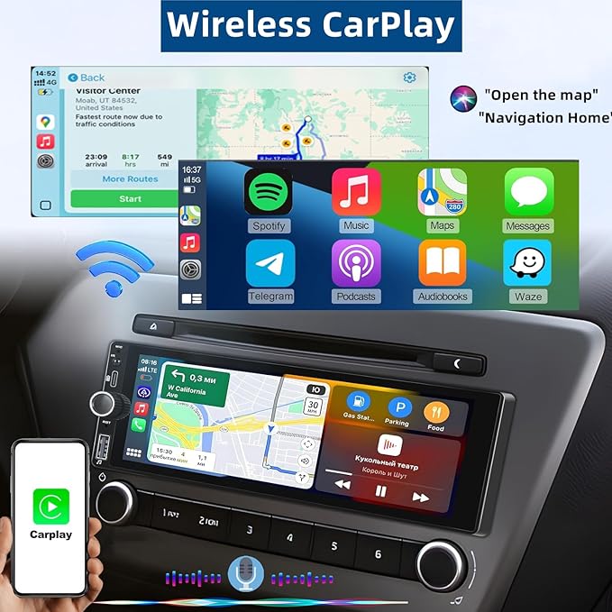 Wireless Car Radio CarPlay 1 DIN - 6.86 Inch Touch Screen Stereo Bluetooth Car Radio with Screen, Radio 1 Din Car Play Supports Mirror Link with Camera, RDS FM Radio/Type-C Recharge/Mic/SWC - Image 8
