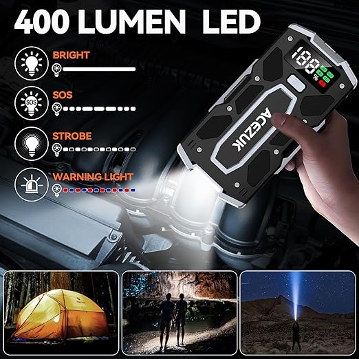 Car Battery Jump Starter 5000A Jump Box (10.0L Gas/8.0L Diesel), Portable Car Starter Battery Pack with Extended Smart Jumper Cables, Quick Charge, Large Display, Lights - Image 8