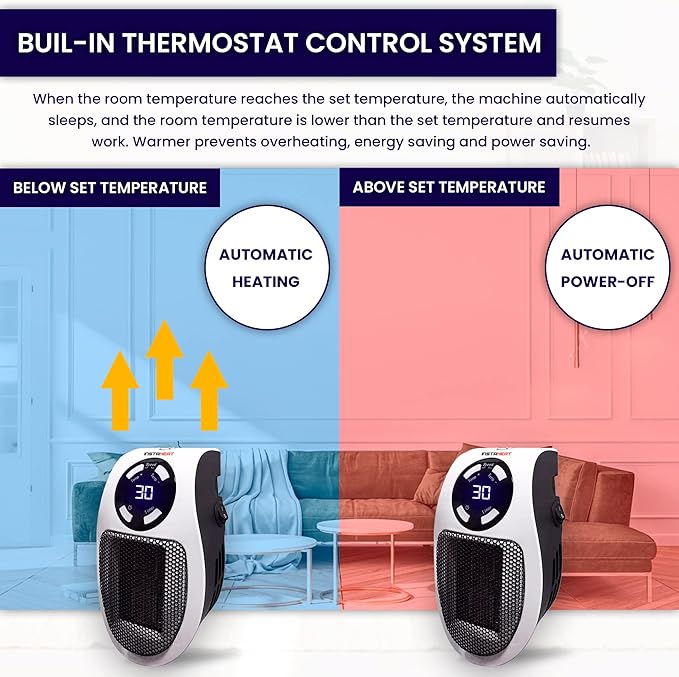 500W – Official Booster Heater, Fan Heater, Electric Wall Heater with Low Consumption, Programmable, Ceramic, Portable, Light and Compact, Remote Control, Fan Heater - Image 6