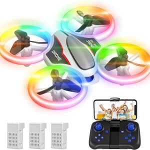 Mini MC2 Drone with 720P HD Camera for Kids and Adults, RC Quadcopter with Multi-Colored LED Lights, 3 Modular Batteries, Headless Mode, 3D Flips, Kids Drone Toys Gifts for Boys and Girls