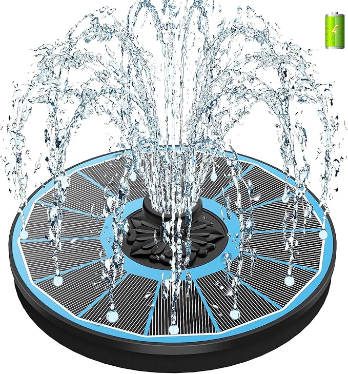 Solar Fountain for Bird Bath, Working On Cloudy Day Solar Water Fountain with 3.5W Glass Solar Panel 2000mAh Battery 4 Fixer 7 Nozzles Solar Fountain Pump