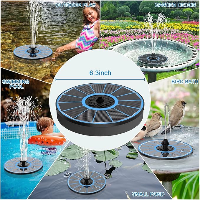Solar Fountain for Bird Bath, Working On Cloudy Day Solar Water Fountain with 3.5W Glass Solar Panel 2000mAh Battery 4 Fixer 7 Nozzles Solar Fountain Pump - Image 3