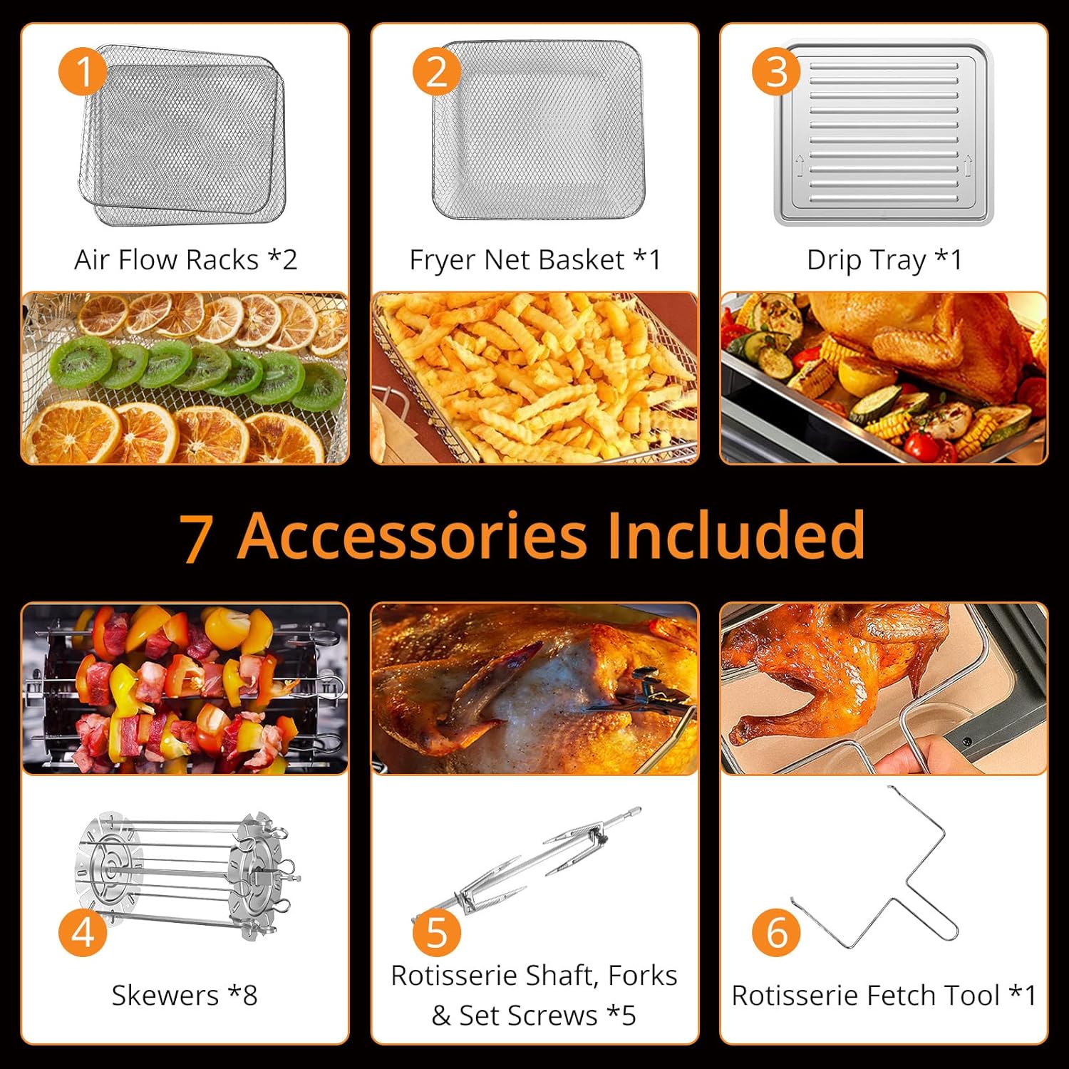 18L Hot Air Fryer XXL, 1800W Hot Air Oven - Air Fryer - Fryer Without Oil - Hot Air Fryer with 7 Accessories, LED Digital Touch Screen, Visualised Window - Acekool Air Fryers FT1 - Image 7