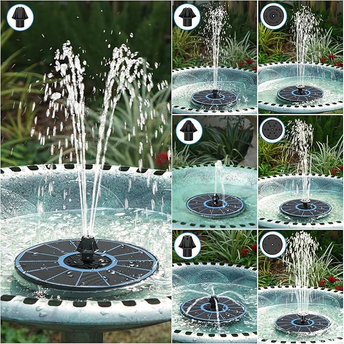 Solar Fountain for Bird Bath, Working On Cloudy Day Solar Water Fountain with 3.5W Glass Solar Panel 2000mAh Battery 4 Fixer 7 Nozzles Solar Fountain Pump - Image 5