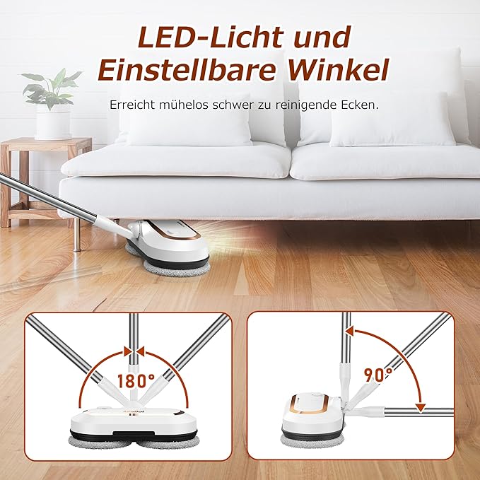 AlfaBot S2 Wireless Electric Mop, Floor Cleaner Spin Mop, Electric Mop with Spray Function and LED, Floor Mop for Wiping, Scrubbing and Polishing - Image 4