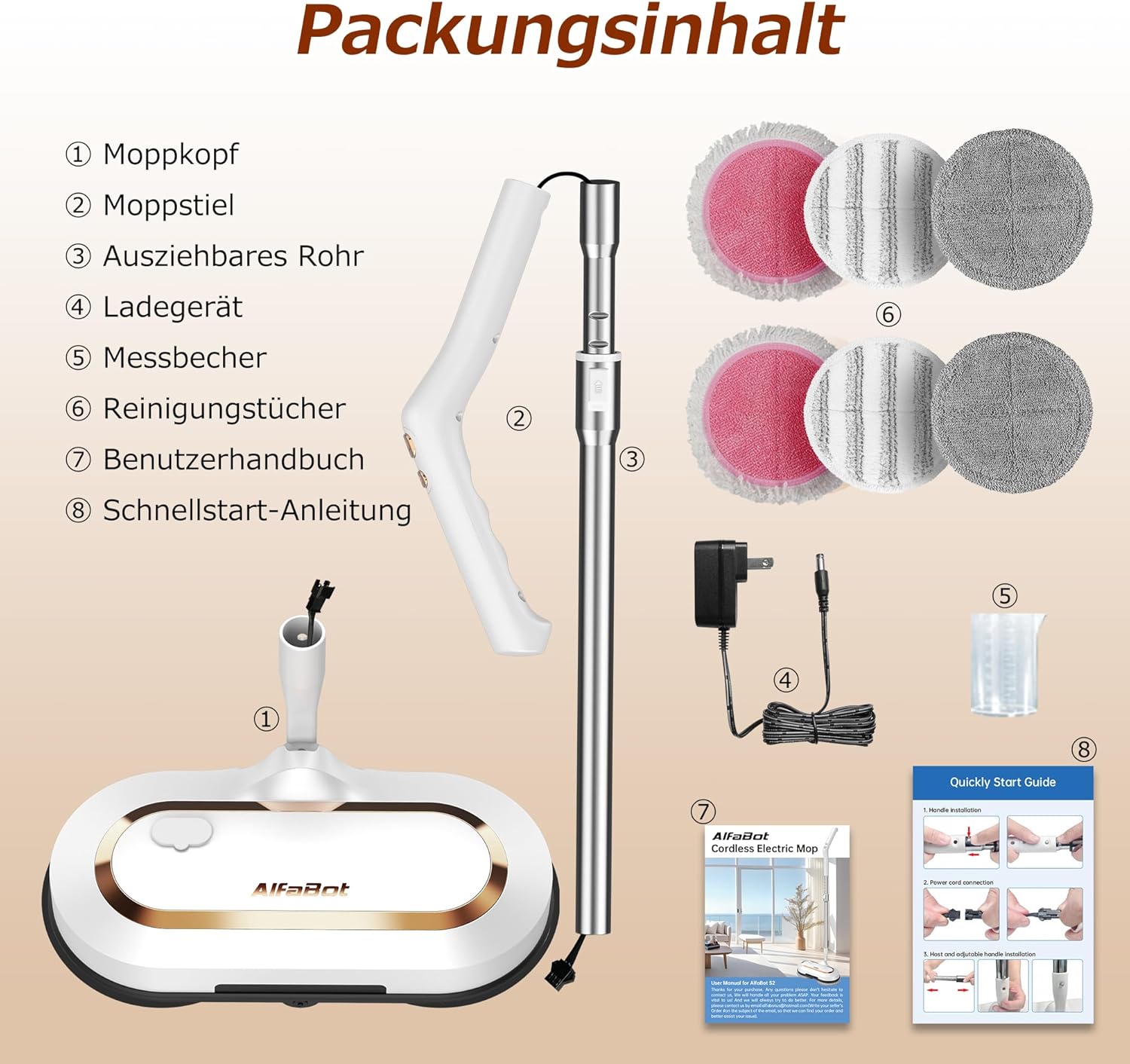 AlfaBot S2 Wireless Electric Mop, Floor Cleaner Spin Mop, Electric Mop with Spray Function and LED, Floor Mop for Wiping, Scrubbing and Polishing - Image 7