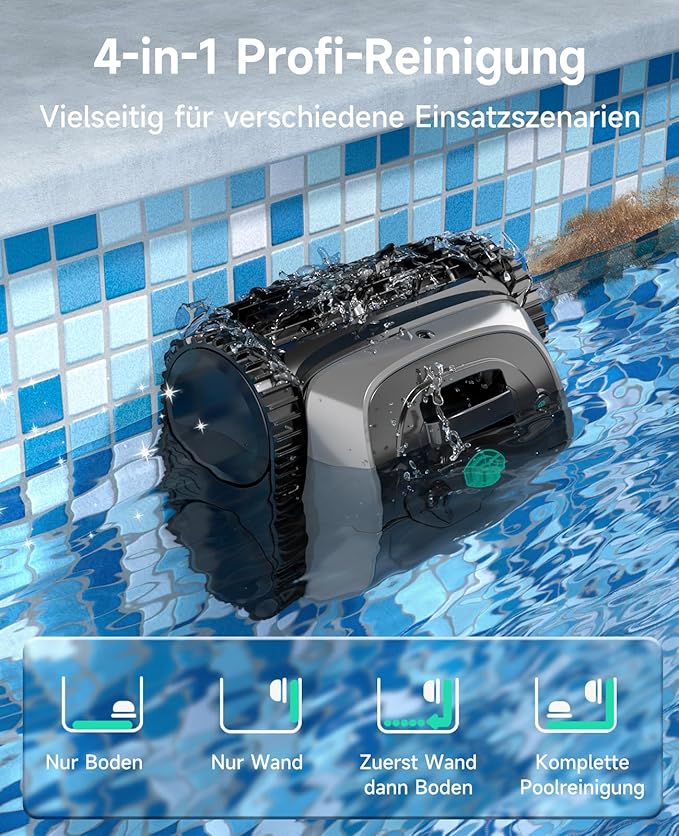 WYBOT C1 pool robot with battery intelligent route planning, fully automatic pool cleaner floor, waterline, and wall cleaning, powerful triple motor runs for 150 minutes, 150 ㎡ grey - Image 5