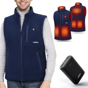 UNBON Men's Heated Jacket, Men's Heated Vest with Battery Included USB 10000mAh Electric, Heated Fleece Jacket with 3 Temperatures 6 Heating Zones Sleeveless for Motorcycle Hunting