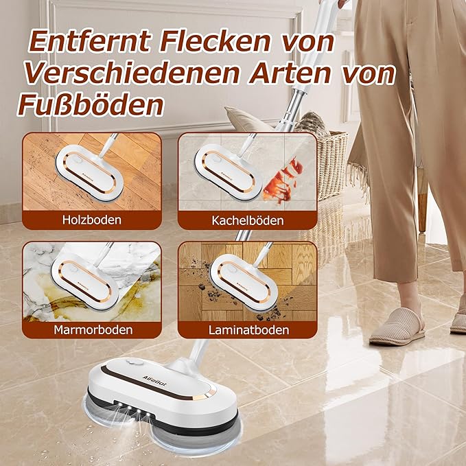 AlfaBot S2 Wireless Electric Mop, Floor Cleaner Spin Mop, Electric Mop with Spray Function and LED, Floor Mop for Wiping, Scrubbing and Polishing - Image 5