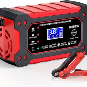 12V 6A Car Battery Charger, Automatic Smart Battery Charger/Maintainer with Temperature Compensation, Car Battery Repair and Desulfator for Car, Motorcycle, SUV, Lithium Batteries & AGM